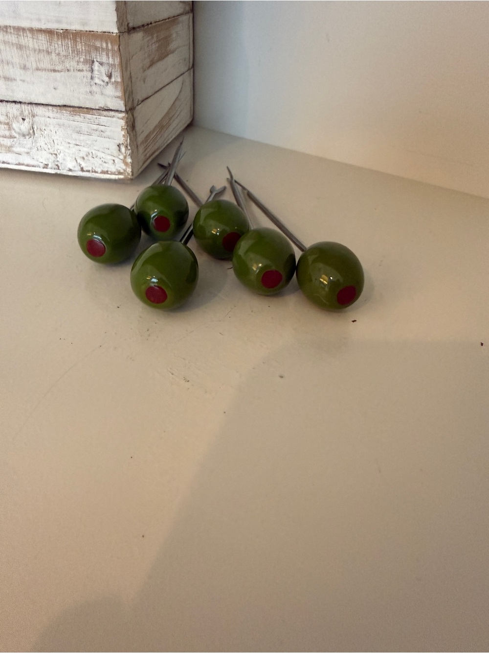 Vtg. Olive Cocktail Picks Set of 6 Green Pimento Martini Barware Appetizer Forks